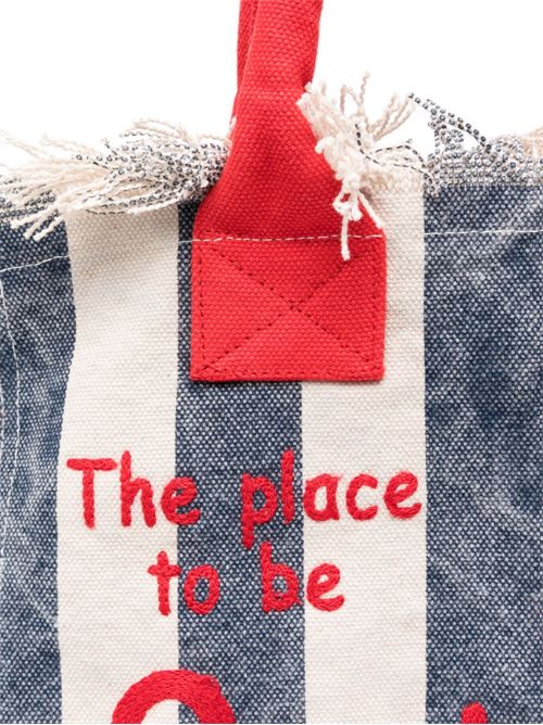 Borsa Tote In Cotone Canvas Beige E Blu Marino 57x36 Cm - Personalizzabile, Ideale Per Spiaggia O Piscina